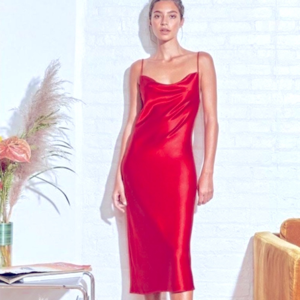Bebe Red luxury Satin maxi dress New without tags ~2X